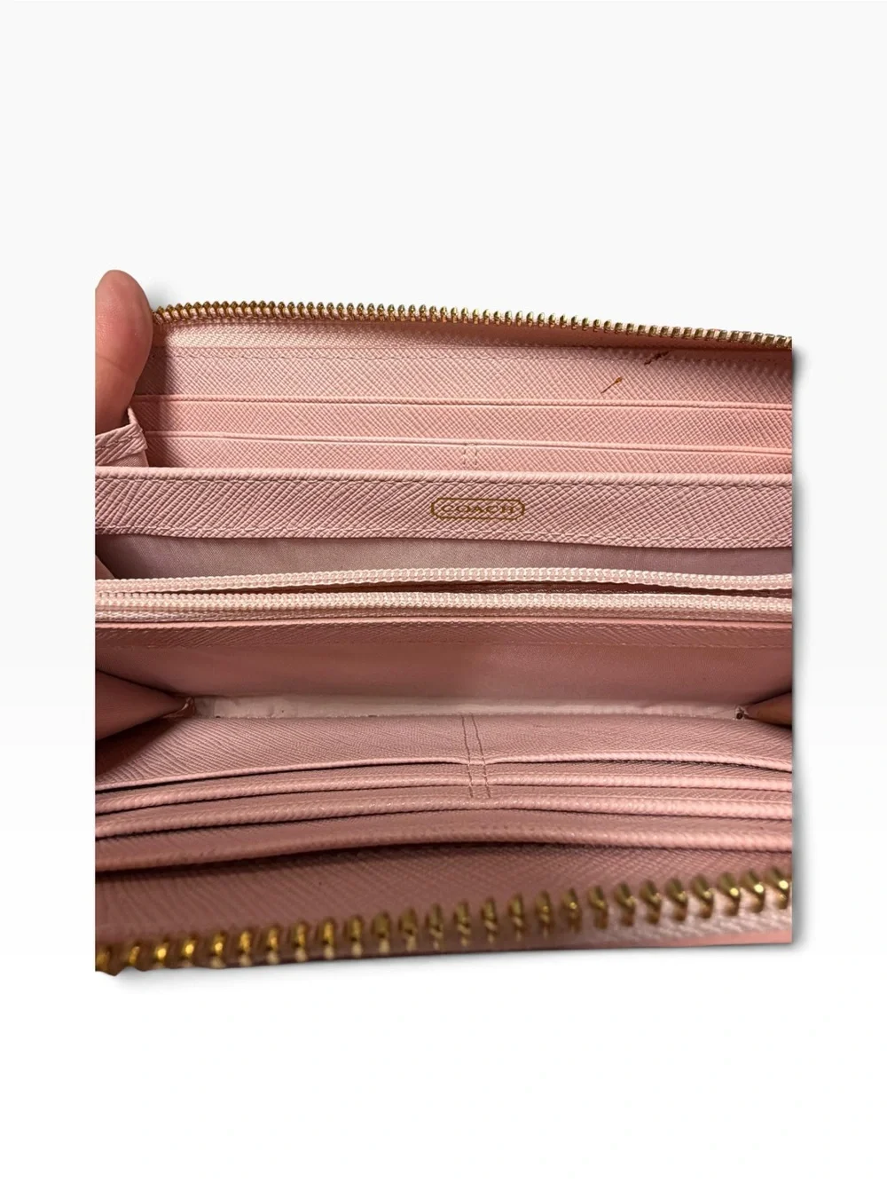 Coach Blush Pink Gold Heart Print Zip Around Continental Wallet